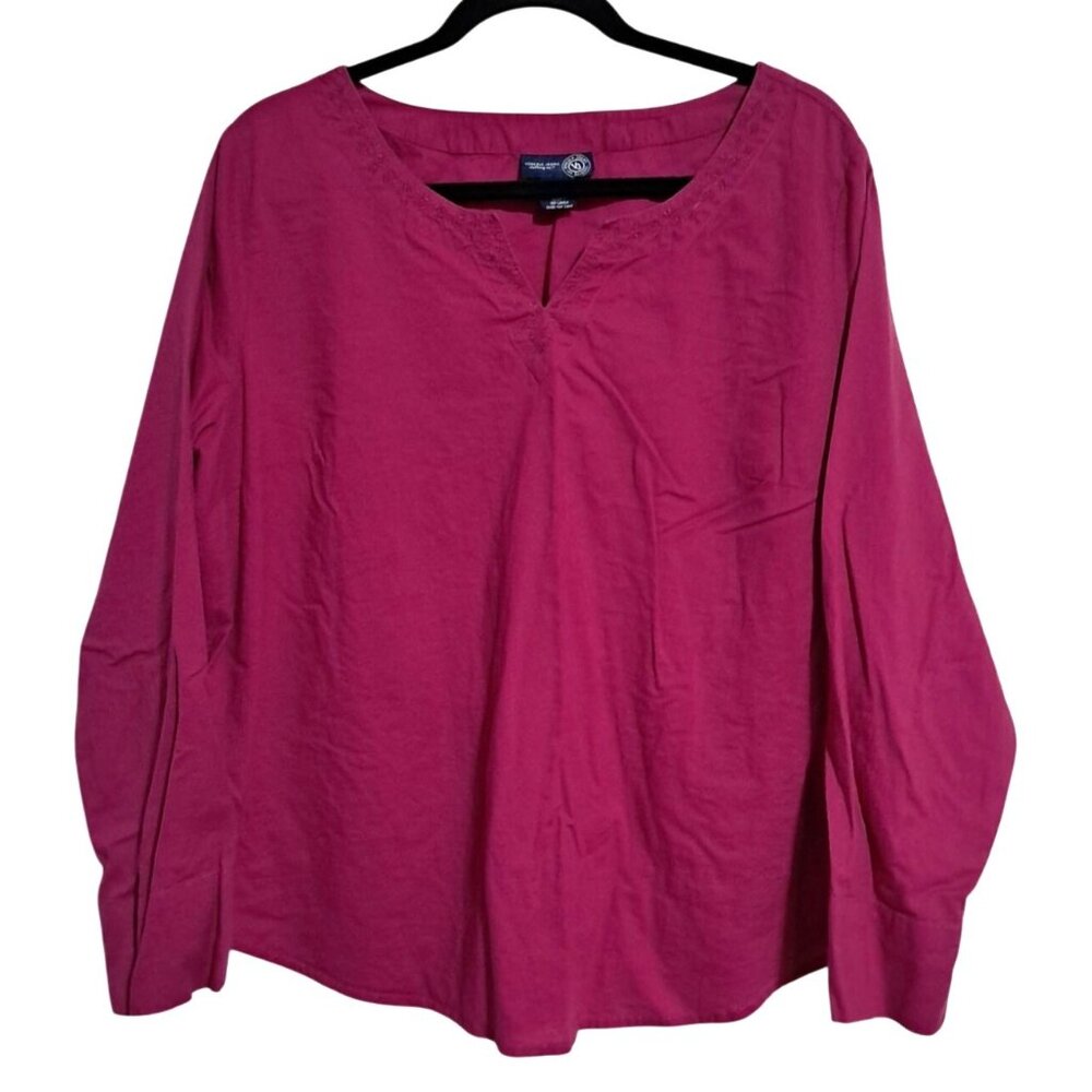 Venezia Jeans Blouse‎ Womens 18 / 20 Magenta Long Sleeve Cotton Embroidered Neck